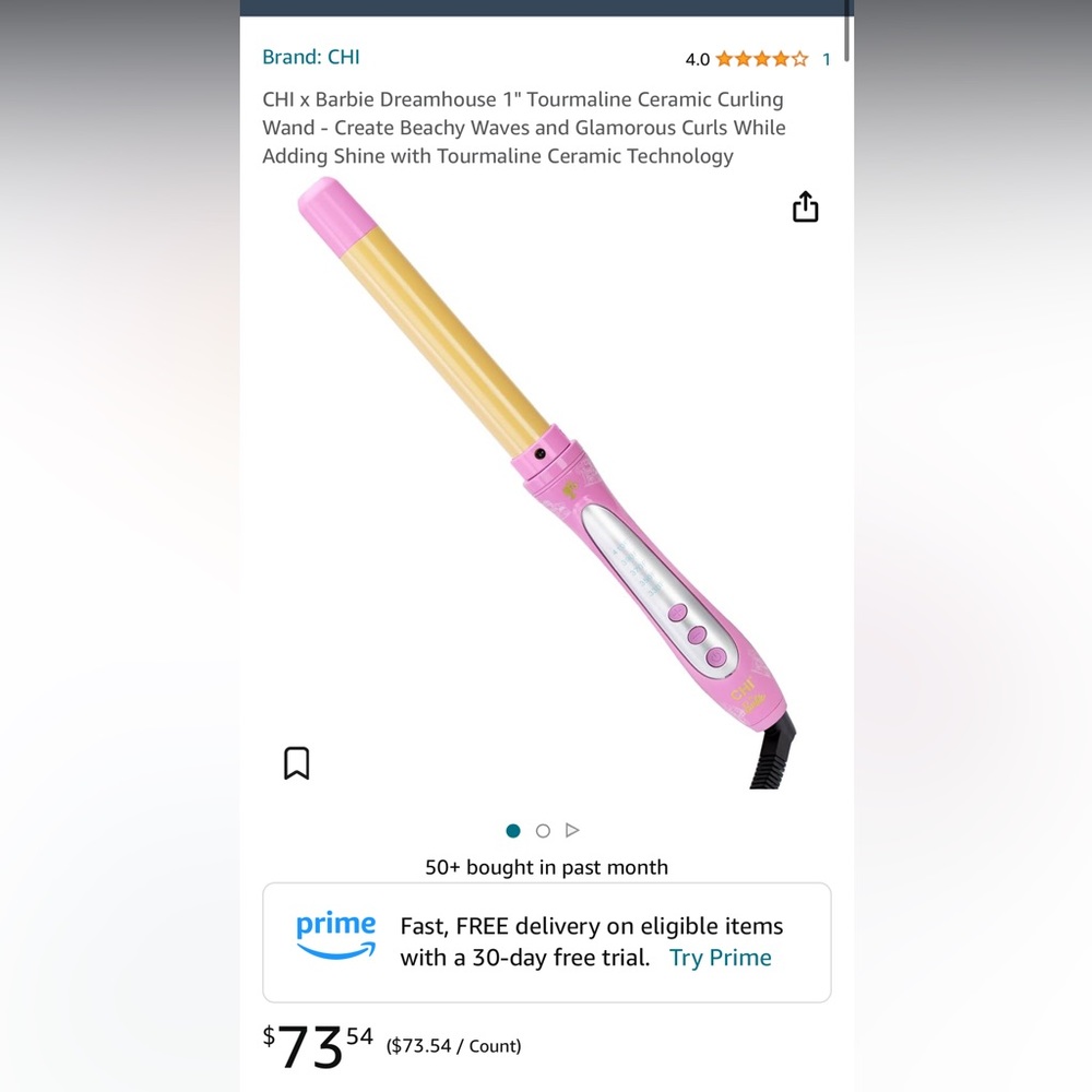 Barbie dreamhouse 1” CHI curling wand. Brand new.